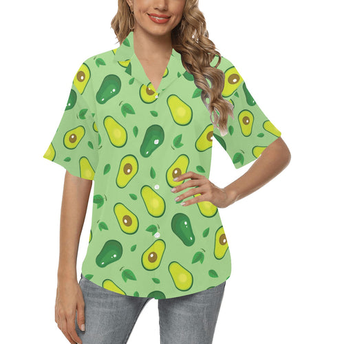 Avocado pattern green background Women's All Over Print Hawaiian Shirt