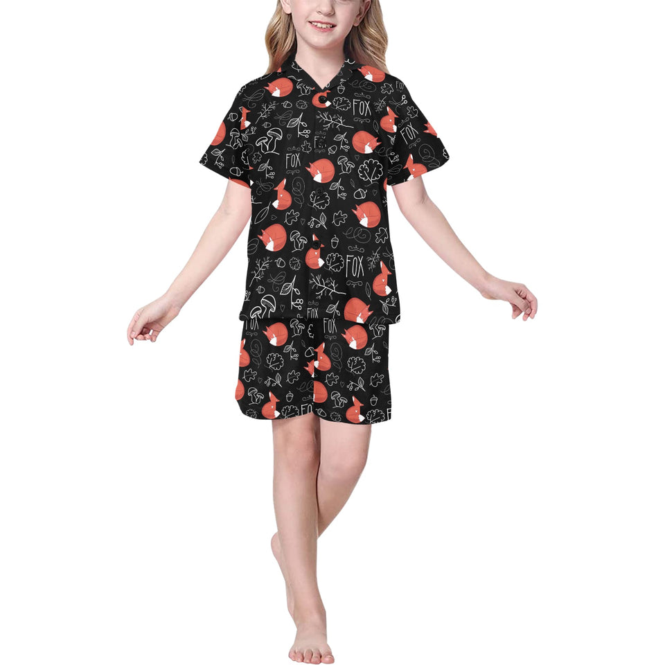 fox sleeping fox pattern Kids' Boys' Girls' V-Neck Short Pajama Set