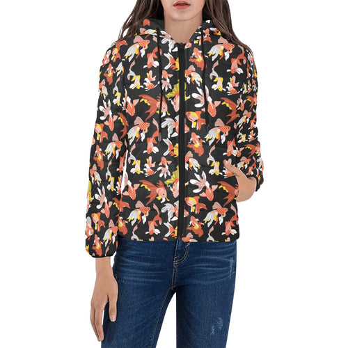 Goldfish Pattern Print Design 03 Women's Padded Hooded Jacket
