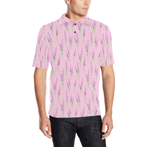 Lavender pattern pink background Men's All Over Print Polo Shirt