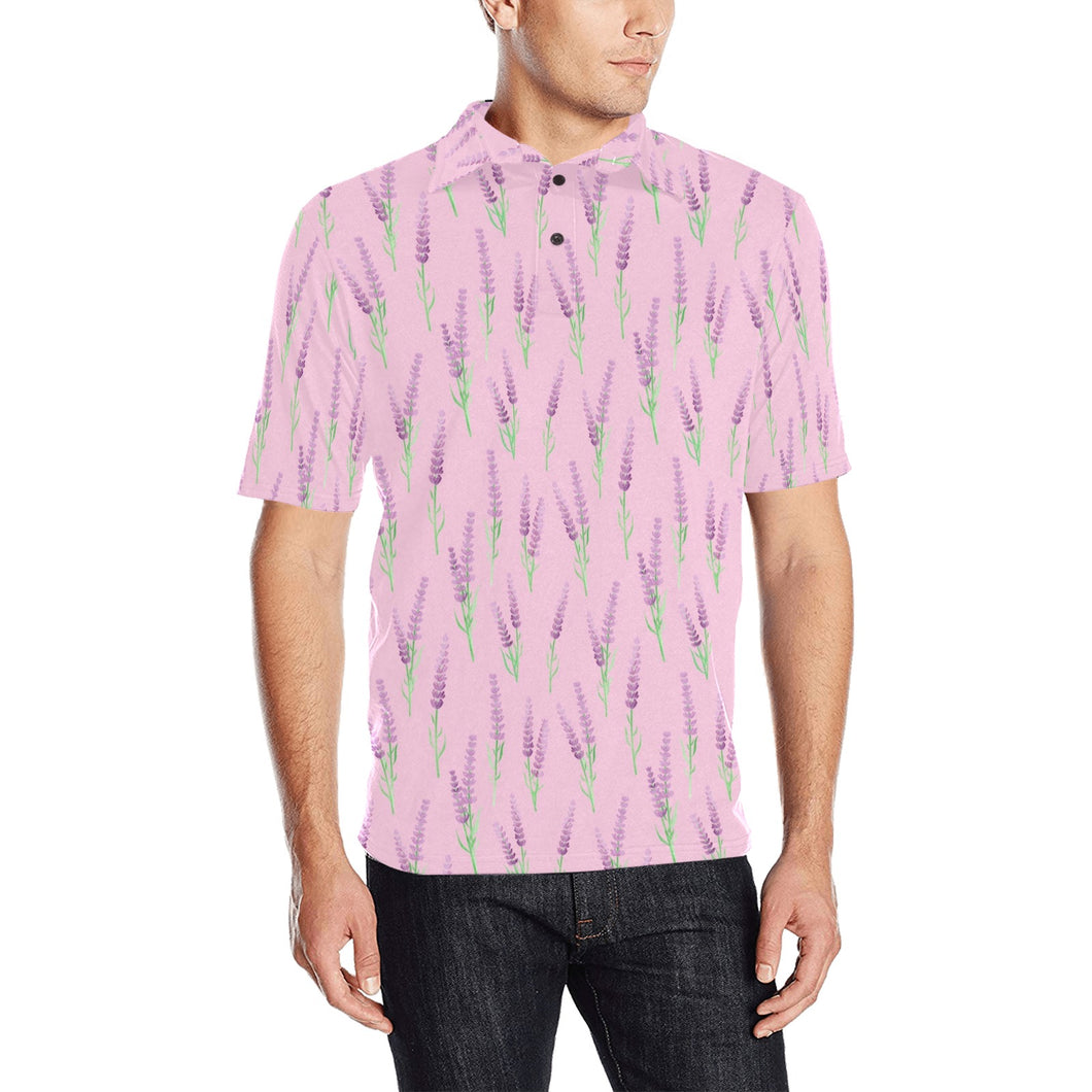 Lavender pattern pink background Men's All Over Print Polo Shirt
