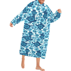 Hibiscus Pattern Print Design 03 Blanket Robe with Sleeves