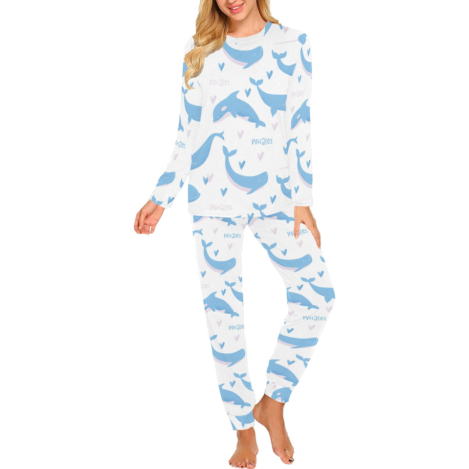 Blue whale pattern Women's All Over Print Pajama Set