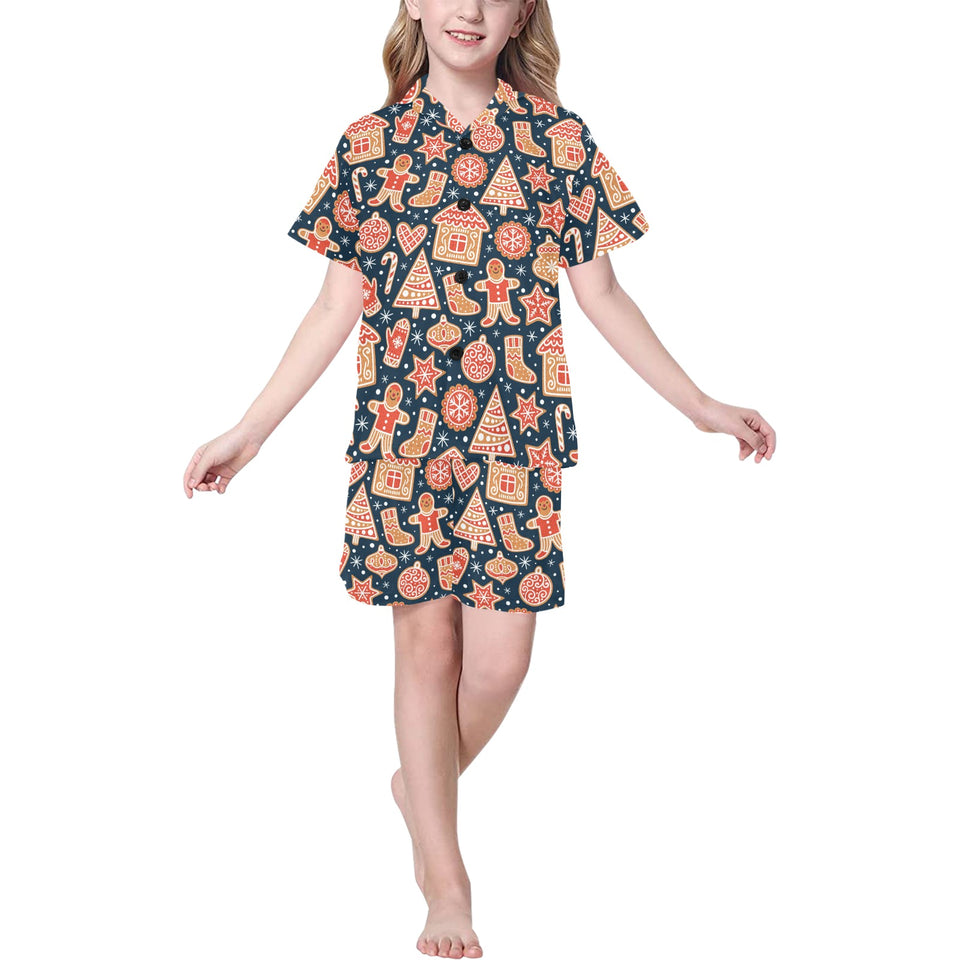 Christmas gingerbread cookie pattern Kids' Boys' Girls' V-Neck Short Pajama Set
