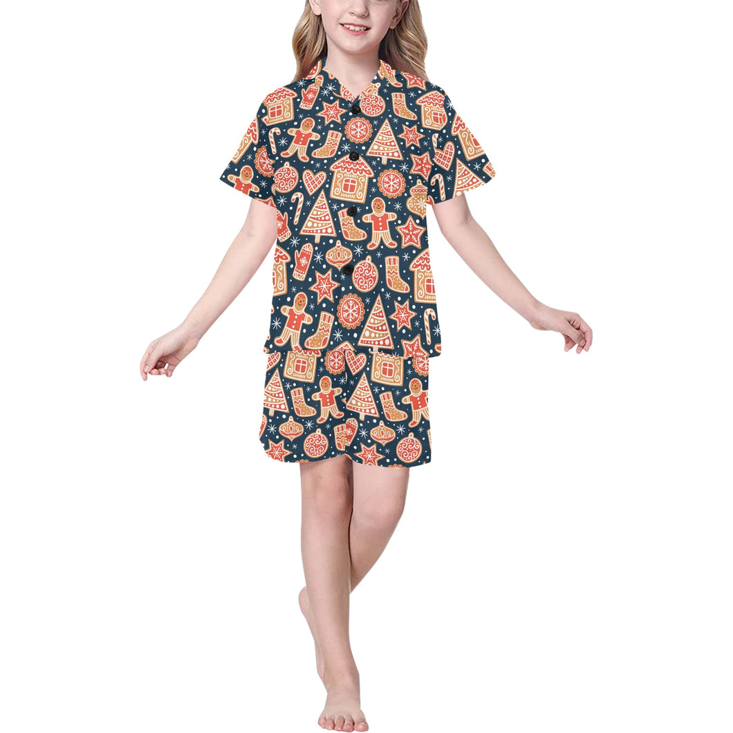 Christmas gingerbread cookie pattern Kids' Boys' Girls' V-Neck Short Pajama Set