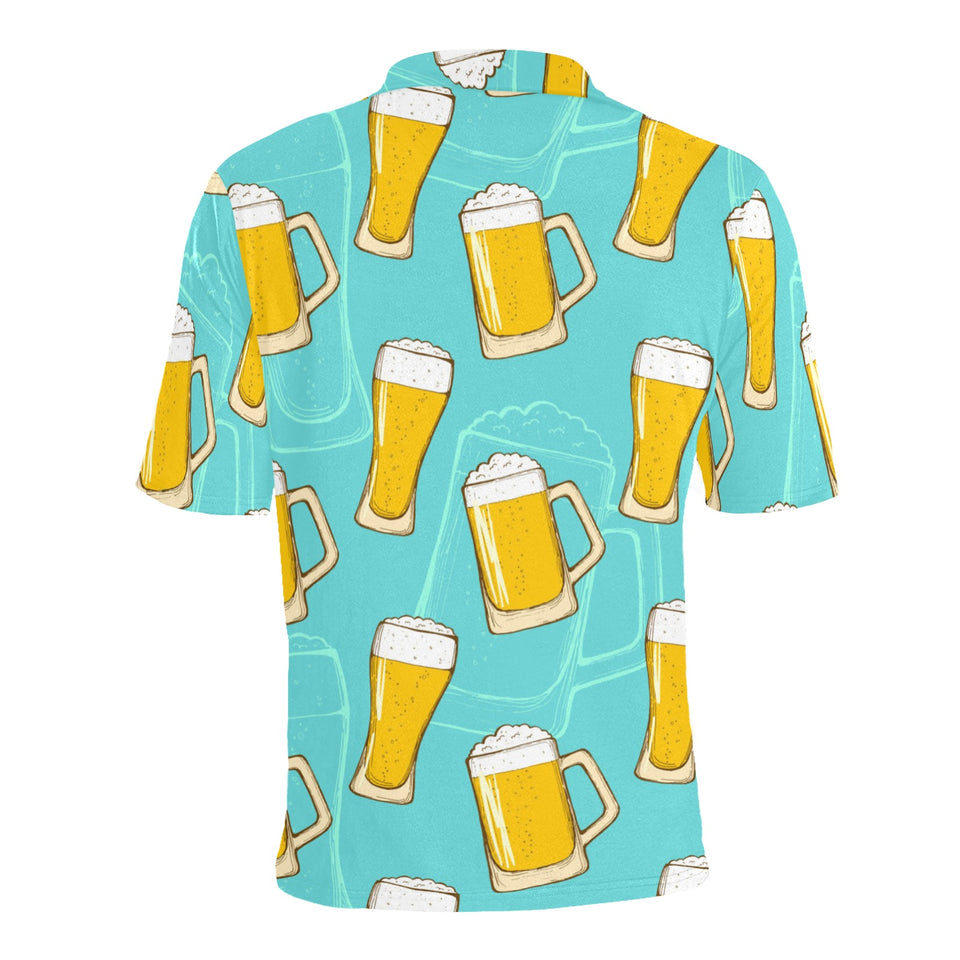 Beer pattern green background Men's All Over Print Polo Shirt