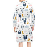 Cute sleeping sheep moon cloud pattern Men's Long Sleeve Belted Night Robe