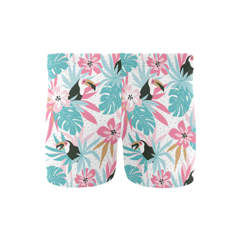 Toucan tropical flower leave pattern Men's Swimming Trunks