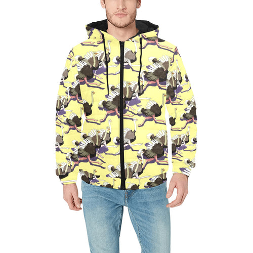 Ostrich Pattern Print Design 04 Men's Padded Hooded Jacket