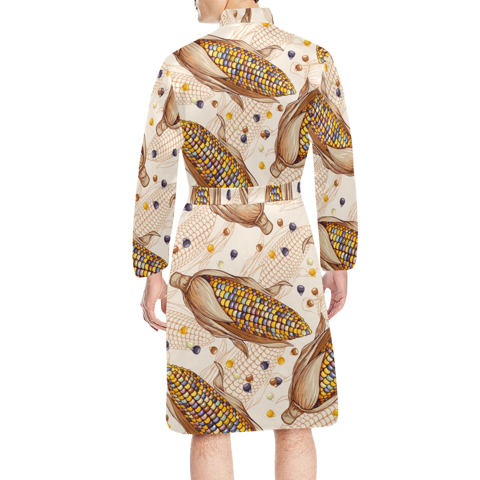Corn Pattern Print Design 03 Men's Long Sleeve Belted Night Robe
