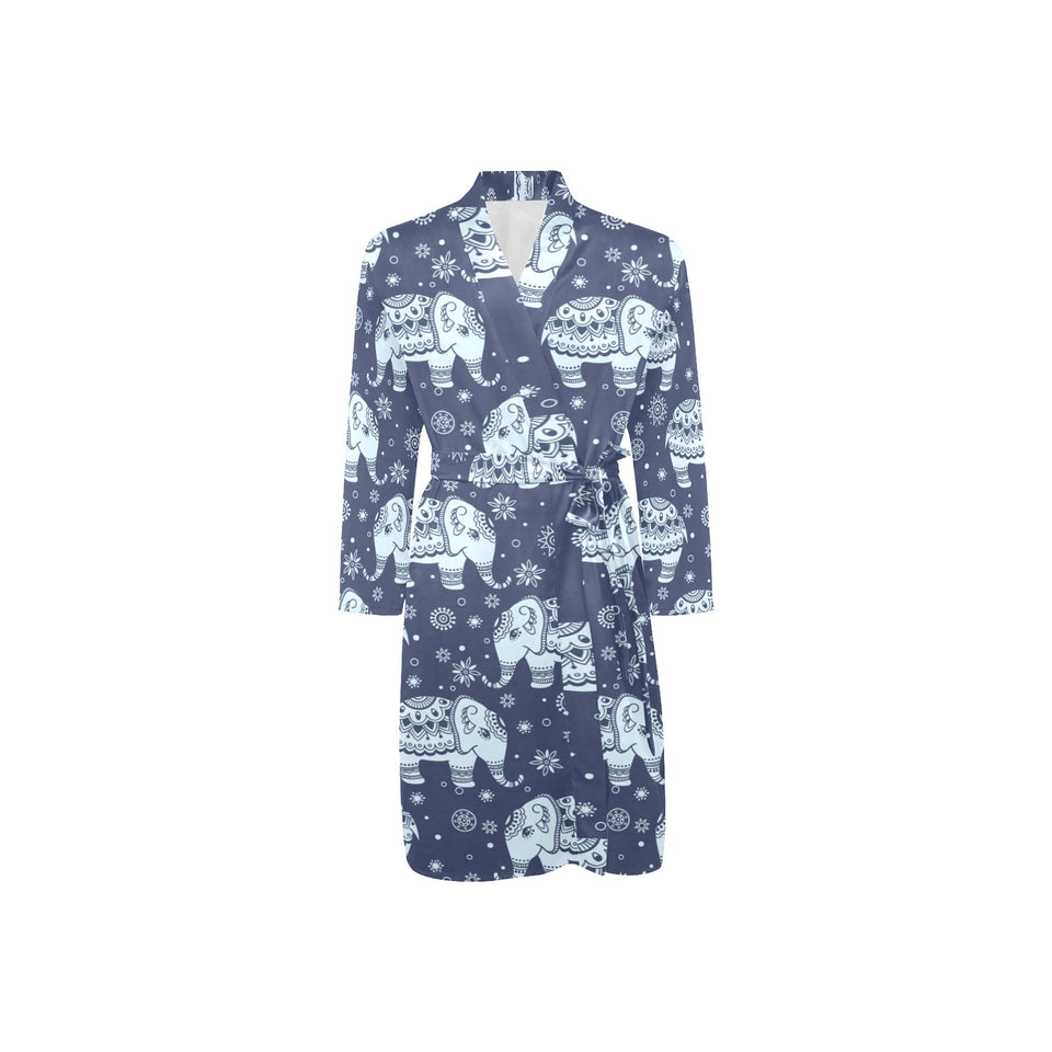 Elephant tribal design pattern Men's Long Sleeve Belted Night Robe