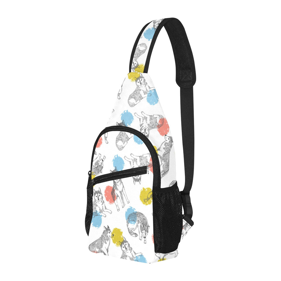 Siberian husky and colorful circle pattern All Over Print Chest Bag