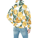 yellow tulips pattern Men's Padded Hooded Jacket