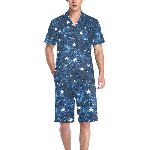 Night sky star pattern Men's V-Neck Short Pajama Set