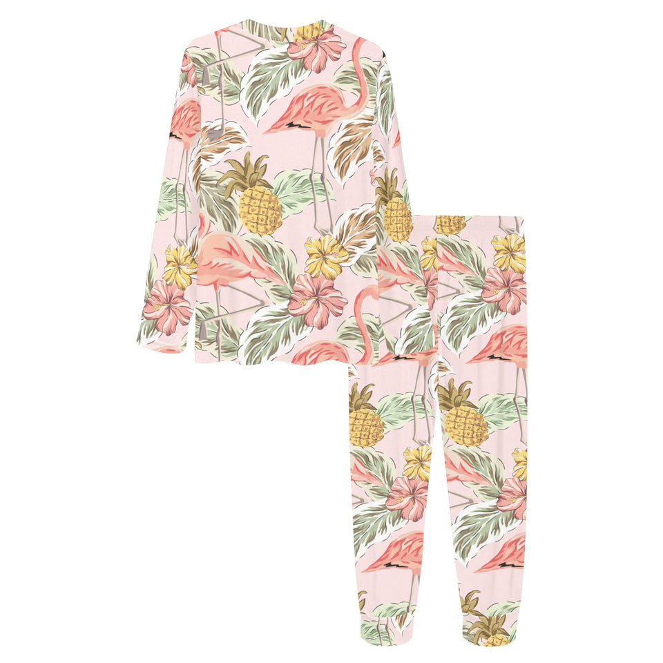 Pink flamingo birds pineapples hibiscus flower pat Women's All Over Print Pajama Set