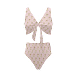Golden Retriever Pattern Print Design 02 Chest Bowknot High Waisted Bikini Swimsuit
