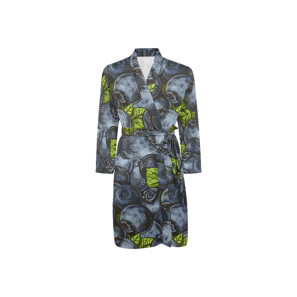 blueberry pattern Men's Long Sleeve Belted Night Robe