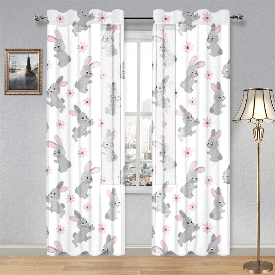 Watercolor cute rabbit pattern Gauze Curtain