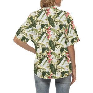 heliconia pattern Women's All Over Print Hawaiian Shirt