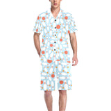 Bowling ball bowling pins blue blackground Men's V-Neck Short Pajama Set