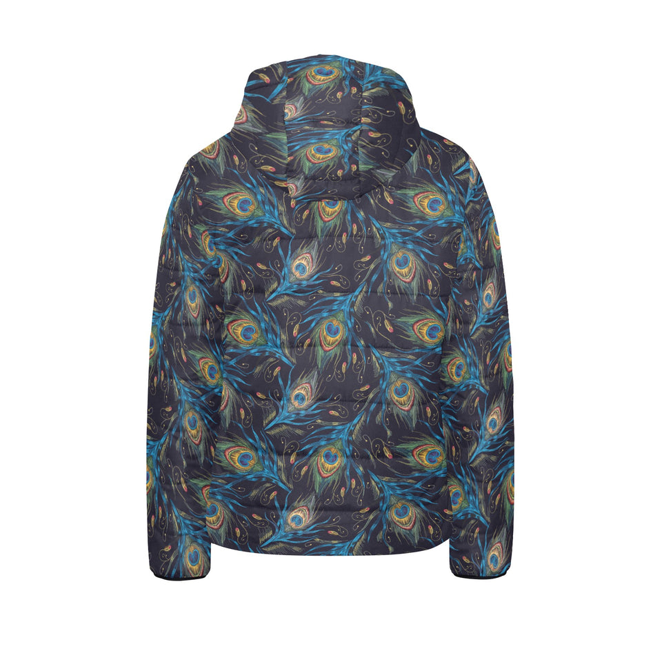 Beautiful peacock feather pattern Kids' Boys' Girls' Padded Hooded Jacket