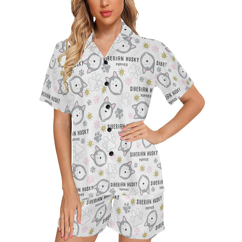 Siberian Husky design pattern Women's V-Neck Short Pajama Set
