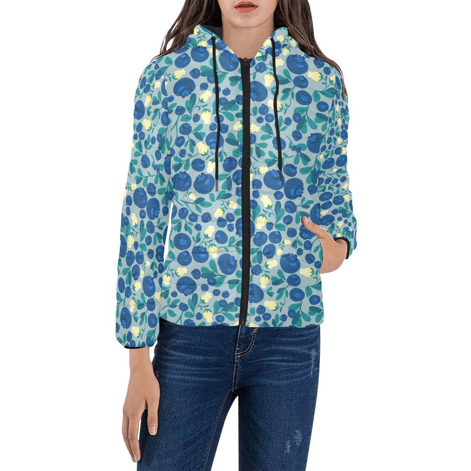 blueberry design pattern Women's Padded Hooded Jacket