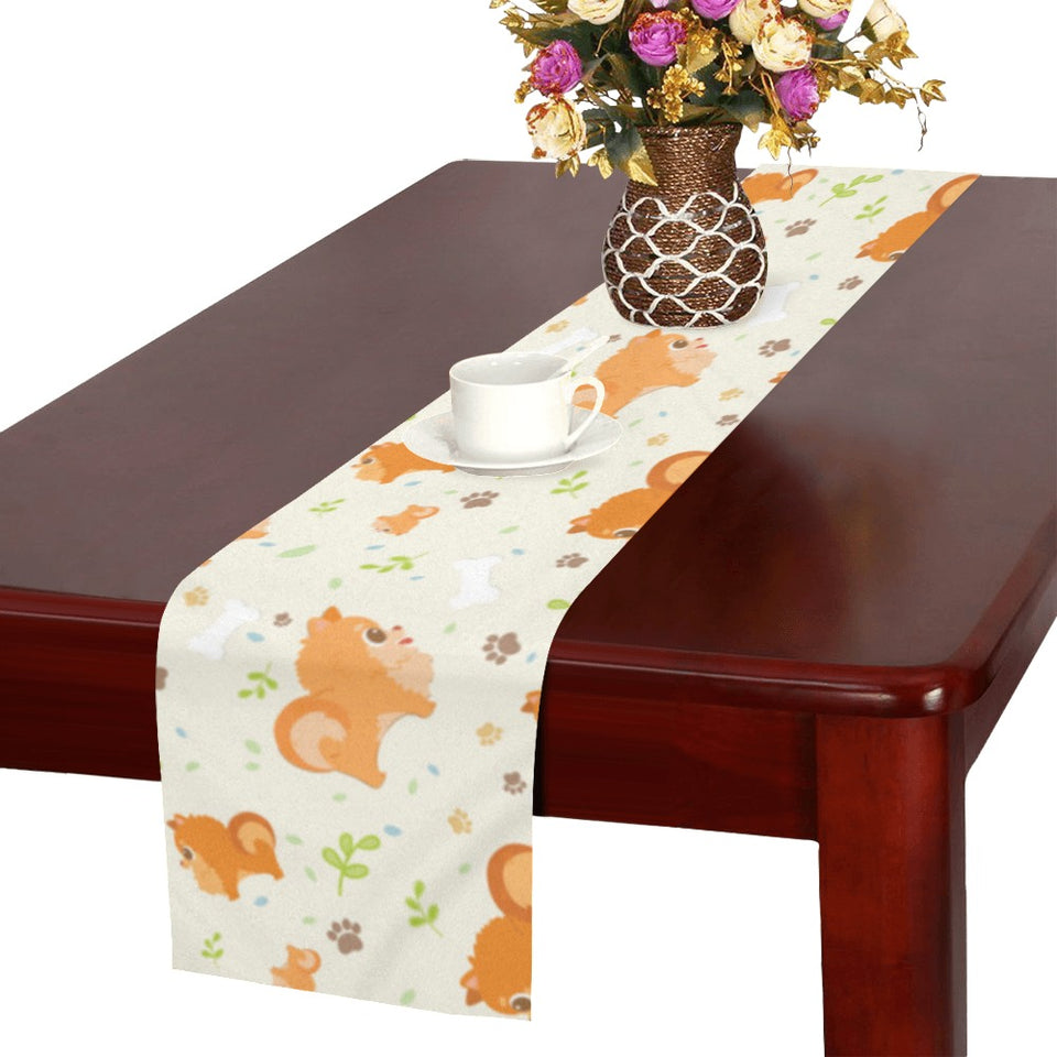 Cute brown pomeranian paw leave bone pattern Table Runner