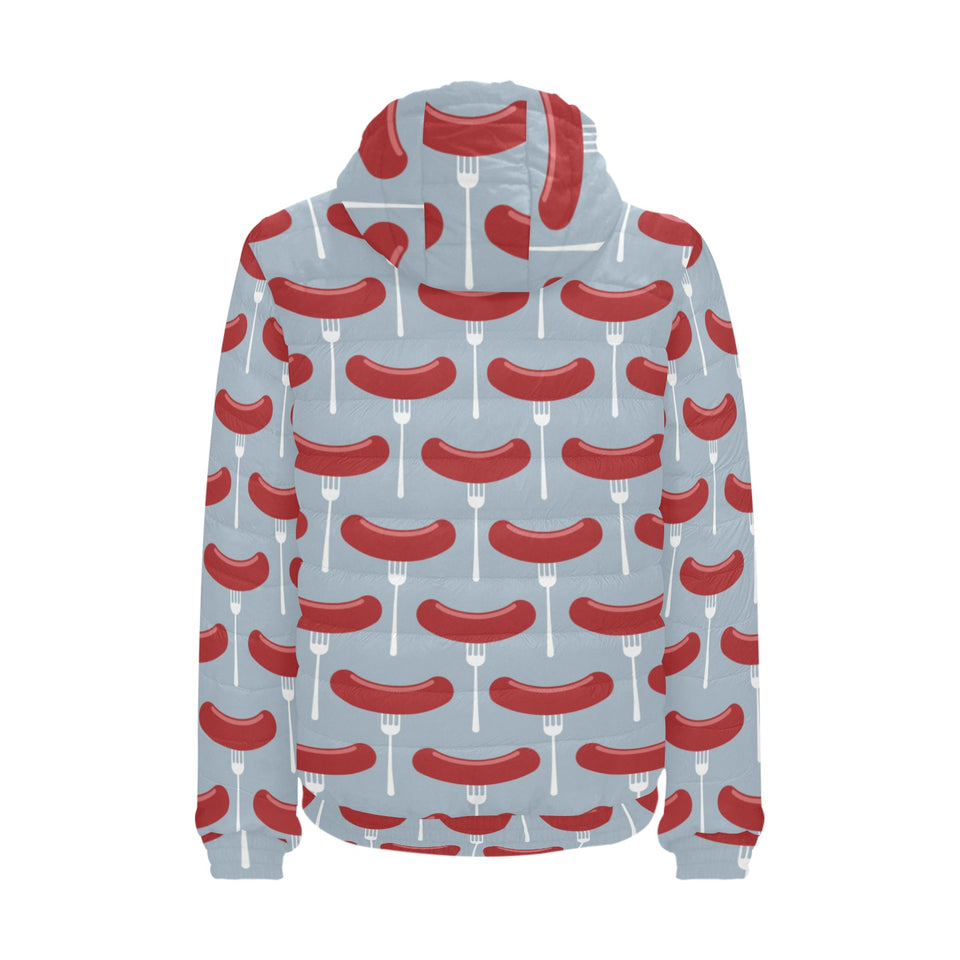 Sausage Pattern Print Design 02 Men's Padded Hooded Jacket