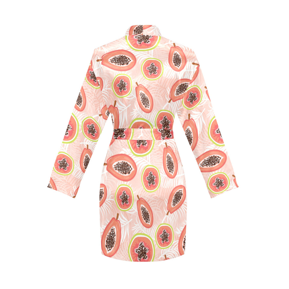 papaya leaves pattern Women's Long Sleeve Belted Night Robe