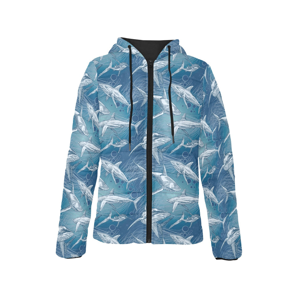 Shark hand drawn Women's Padded Hooded Jacket