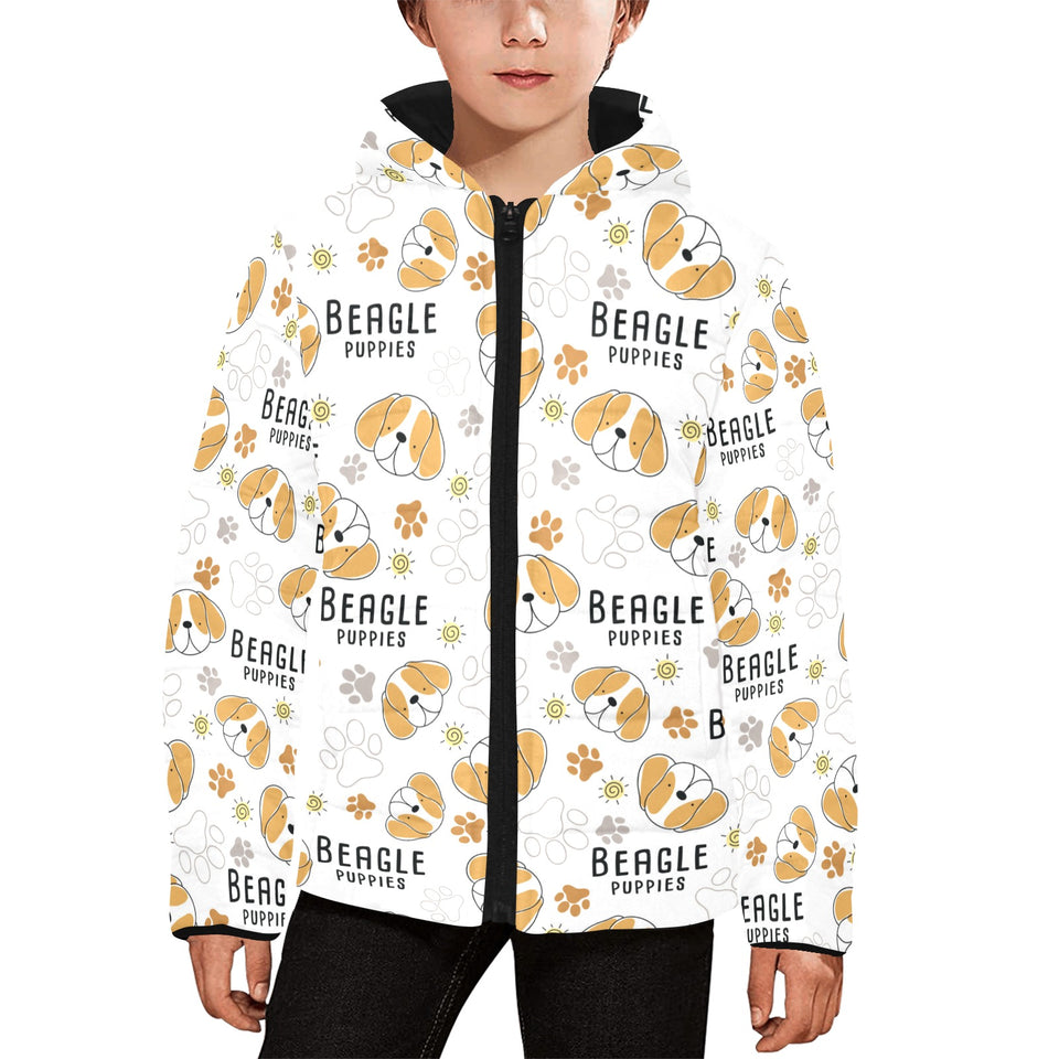 Cute beagle dog pattern background Kids' Boys' Girls' Padded Hooded Jacket