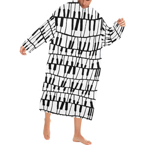 Piano Pattern Print Design 03 Blanket Robe with Sleeves