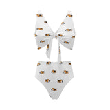 Cute beagle dog sleeping pattern Chest Bowknot High Waisted Bikini Swimsuit