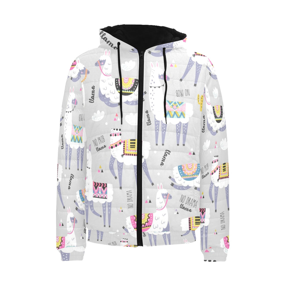 Cute Llama Alpaca pattern Men's Padded Hooded Jacket