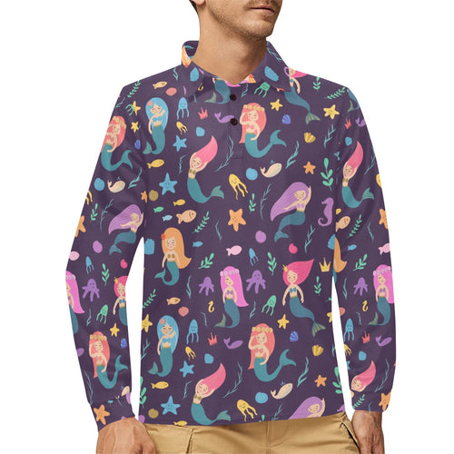 beautiful mermaid Fish jellyfish algae other marin Men's Long Sleeve Polo Shirt