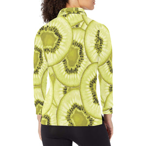 Sliced kiwi pattern Women's Long Sleeve Polo Shirt