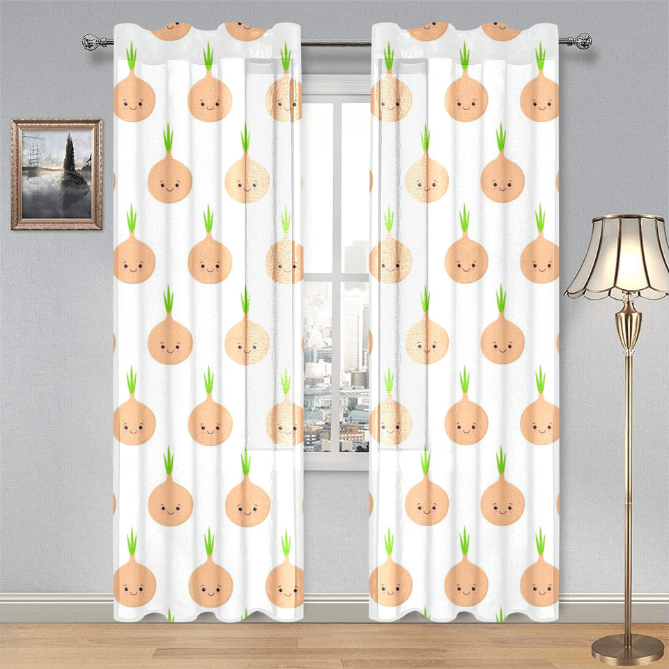 cute onions smiling faces Gauze Curtain