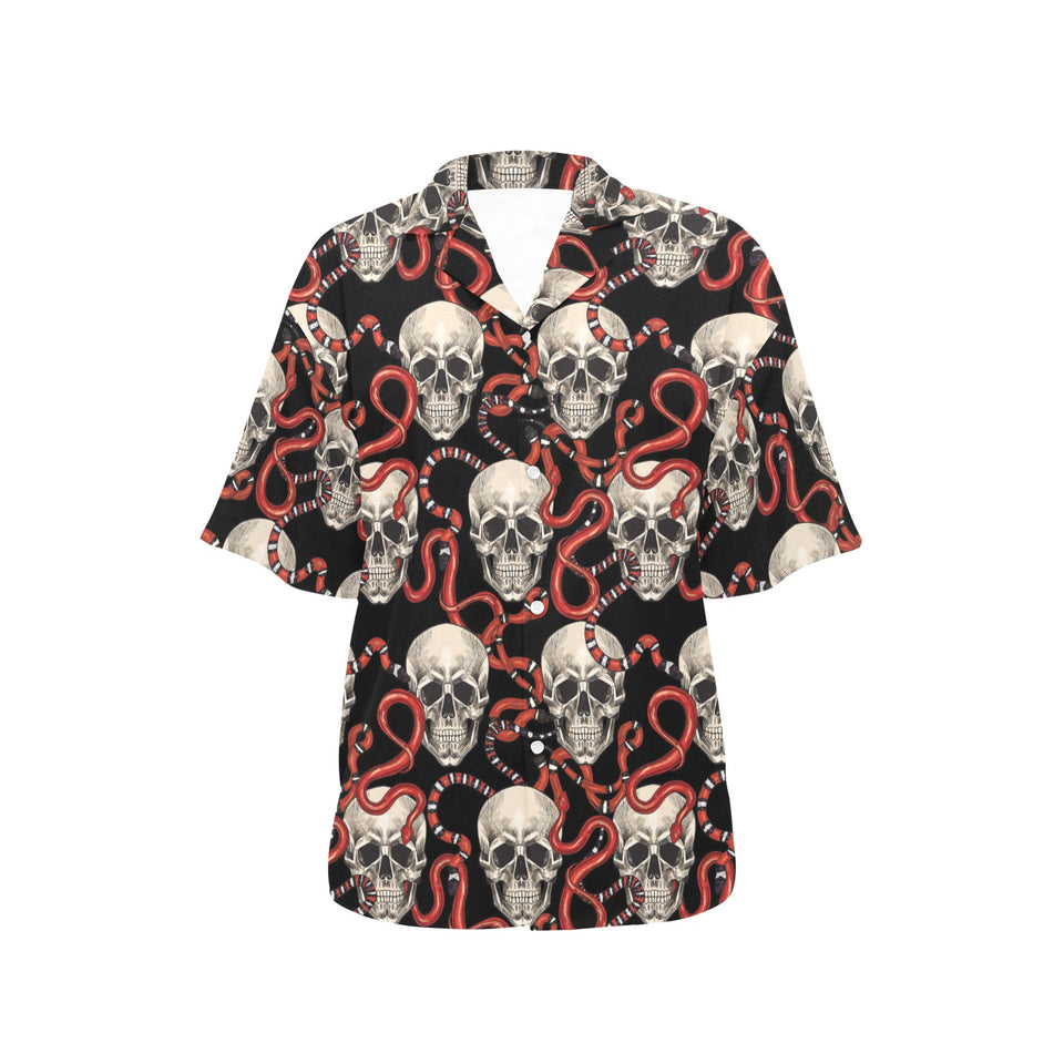 Red snake skull pattern Women's All Over Print Hawaiian Shirt