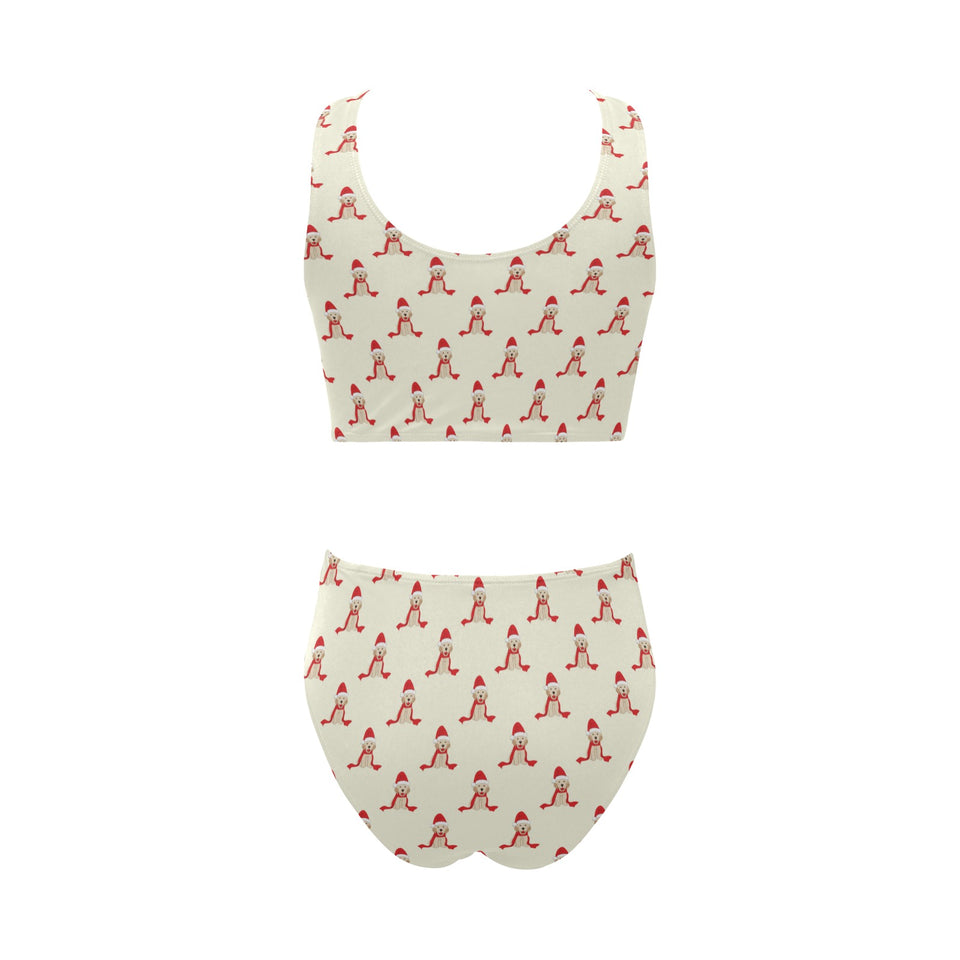 Golden Retriever Pattern Print Design 01 Chest Bowknot High Waisted Bikini Swimsuit