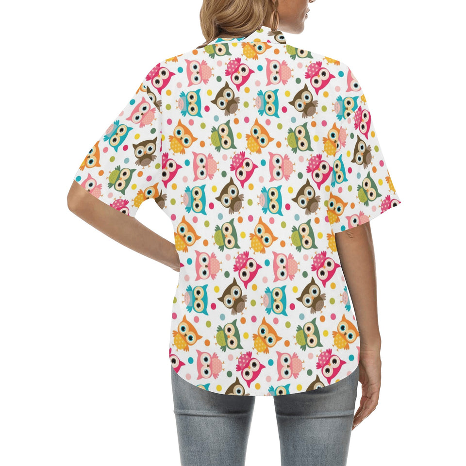 Color cute owl pattern Women's All Over Print Hawaiian Shirt