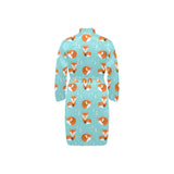 Fox pattern blue b ackground Men's Long Sleeve Belted Night Robe
