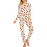 Cute Corgis Pattern pink background Women's All Over Print Pajama Set