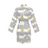 Cute dachshund dog pattern Women's Long Sleeve Belted Night Robe