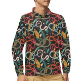 Colorful snake plant pattern Men's Long Sleeve Polo Shirt