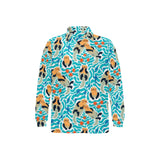 Cute sea otters fishe sea urchin pattern Men's Long Sleeve Polo Shirt