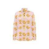 Cute shiba inu dog pattern Women's Long Sleeve Polo Shirt