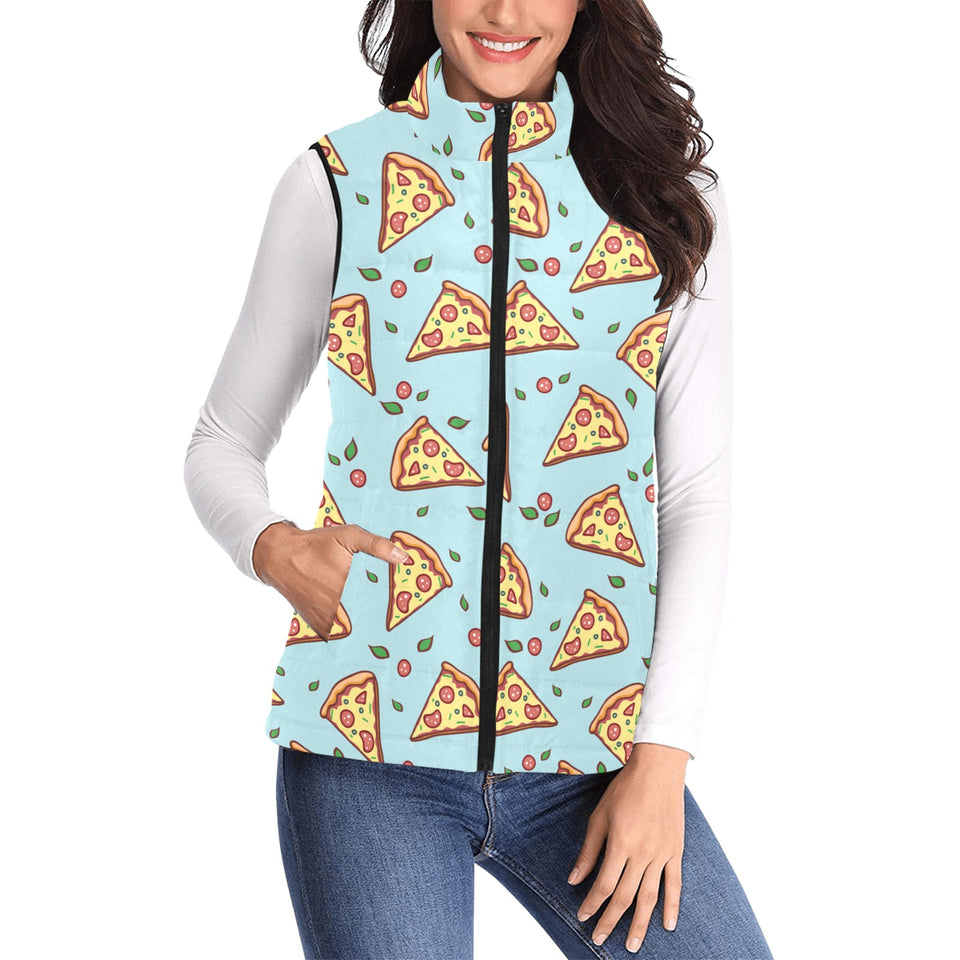 Hand drawn pizza blue background Women's Padded Vest