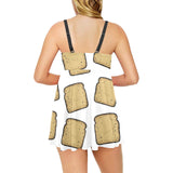 Bread Toast Pattern Print Design 03 Chest Sexy Pleated Two Piece Swim Dress