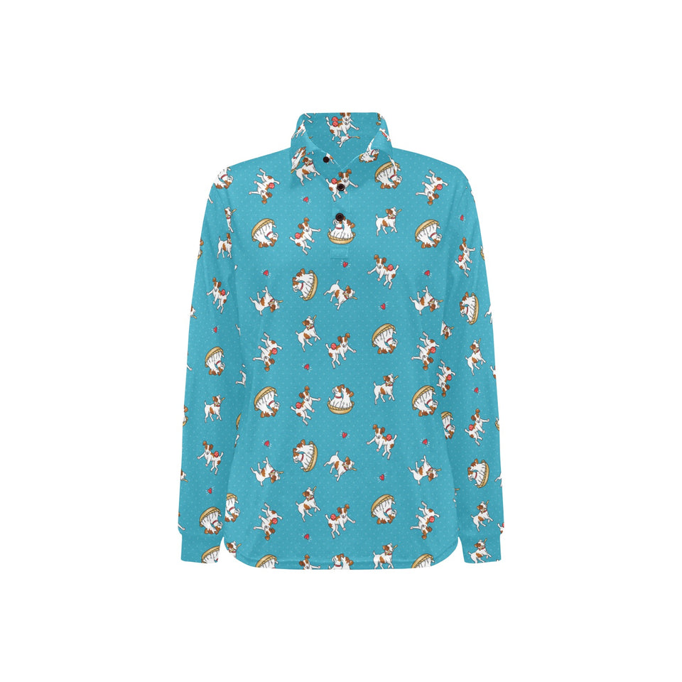 Jack Russel Pattern Print Design 03 Women's Long Sleeve Polo Shirt
